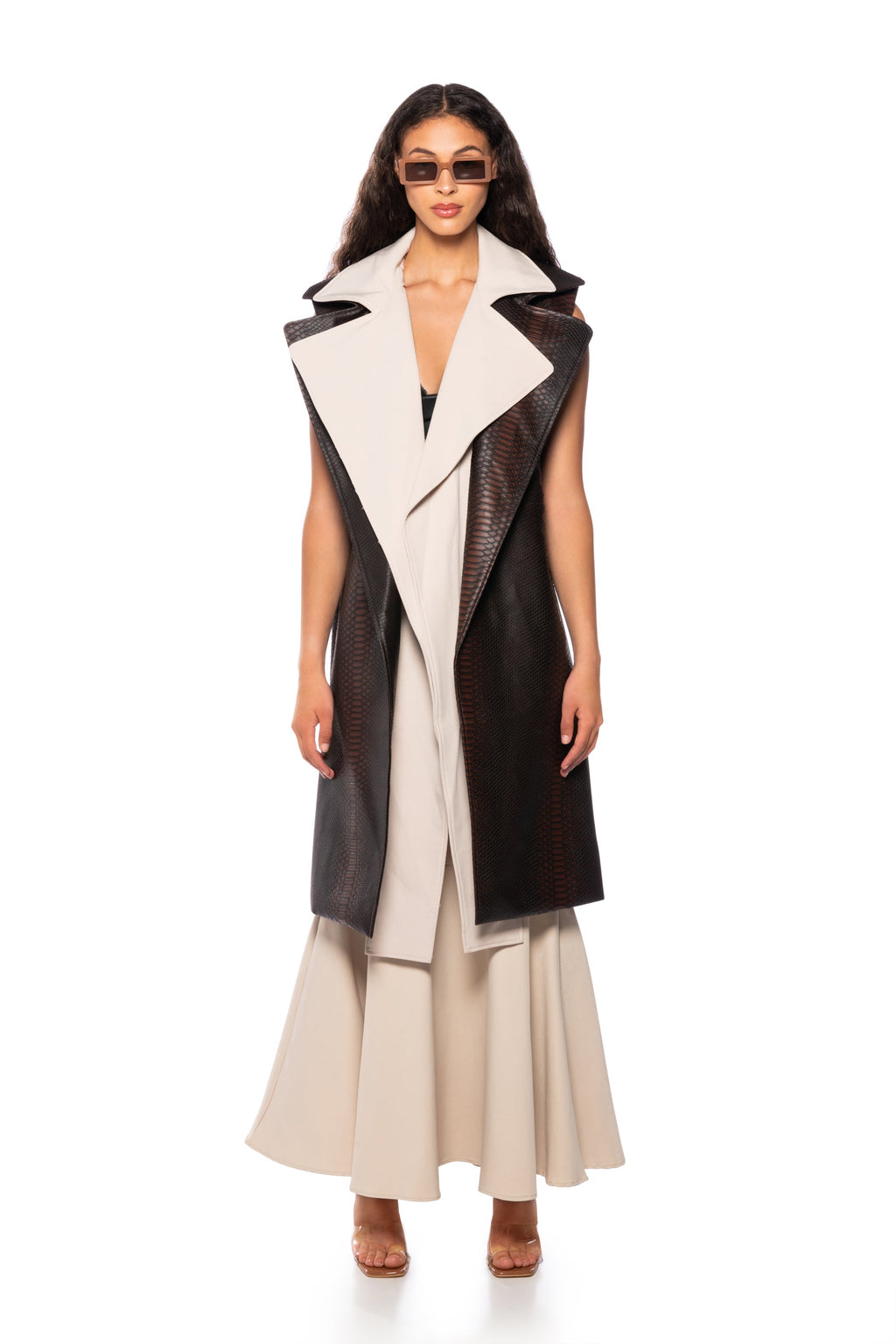 WALKER CROC PU TRENCH VEST IN BROWN