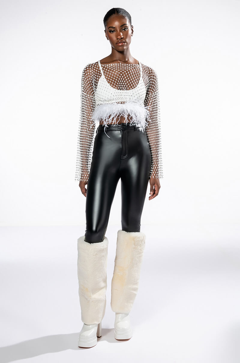 WANT MORE RHINESTONE TOP WITH FEATHER DETAILS