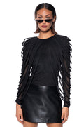 WAVY BABY LONG SLEEVE STRING DETAIL MESH TOP