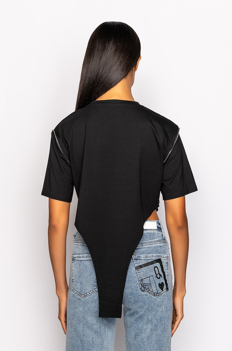 WAVY BABY ZIPPER DETAIL CREW NECK TSHIRT