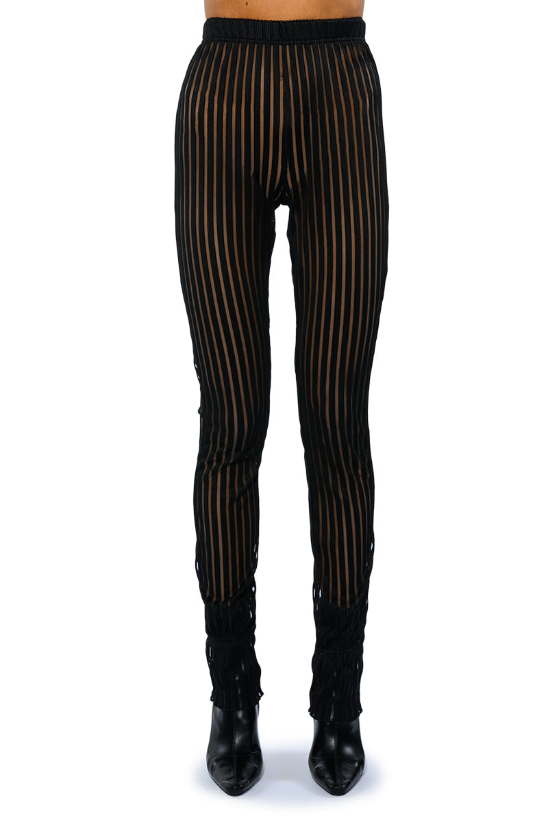LYNN CINCHED ANKLE SHEER STRIPE LEGGING
