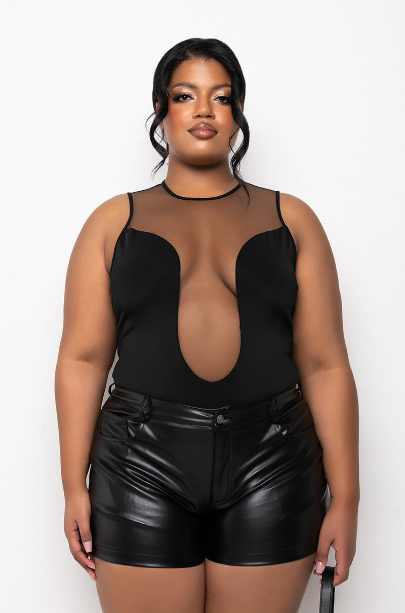 WHO ME MESH INSERT SLEEVELESS CREW NECK BODYSUIT