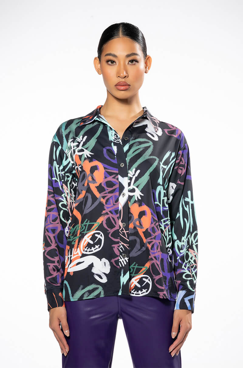 WILDER PRINTED BUTTON DOWN BLOUSE