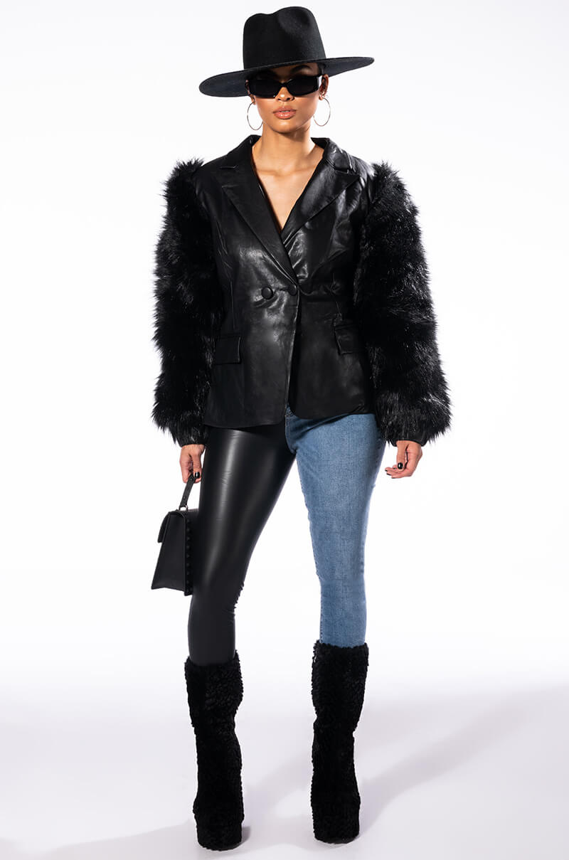 WILLOW FUR ARM PU BLAZER