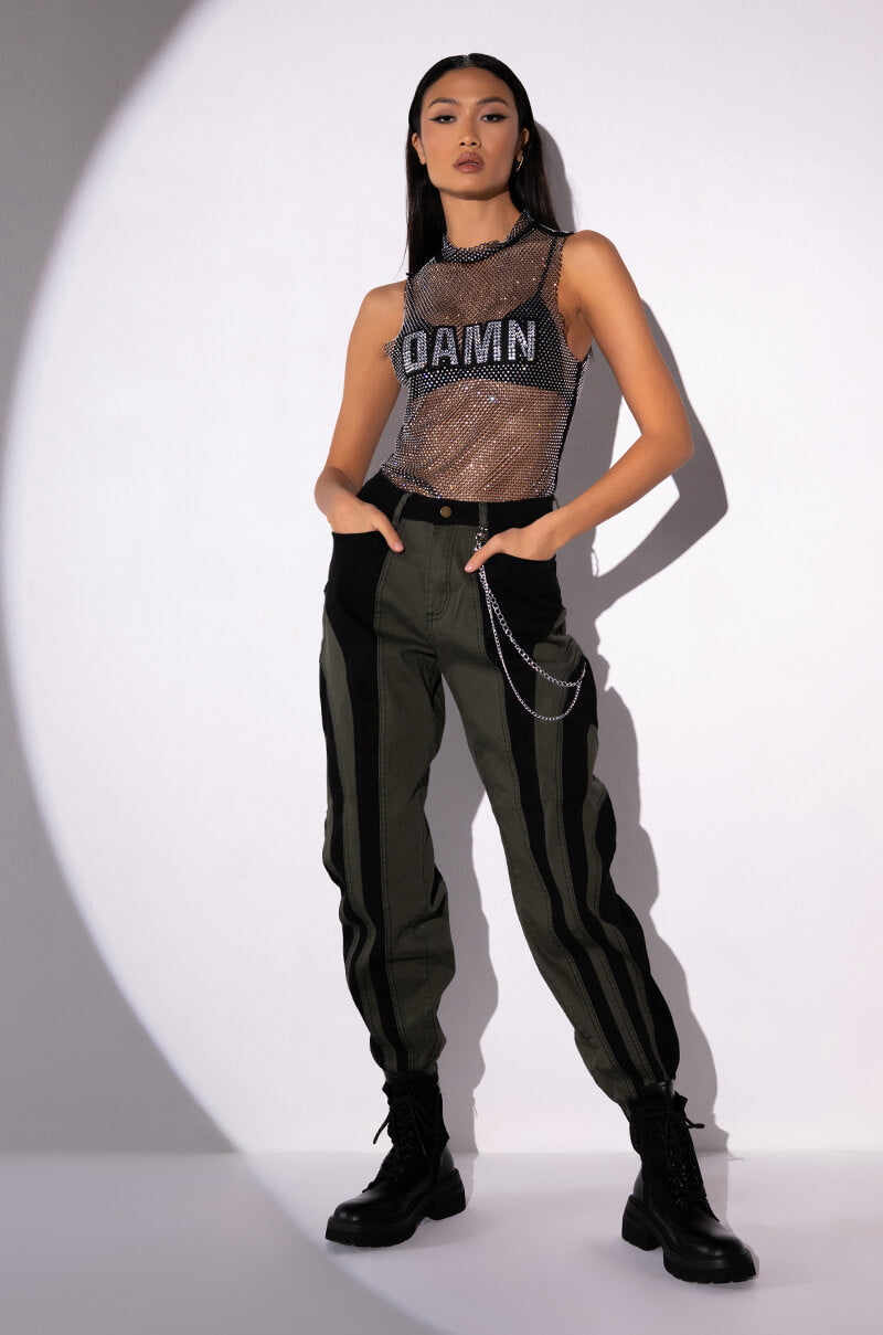 WONKA CHAIN DETAIL COLOR BLOCKED DENIM PANT