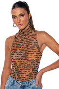 WORD OF MOUTH SLEEVELESS MOCK NECK MESH BODYSUIT