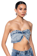 WORTH IT DENIM BANDEAU TOP