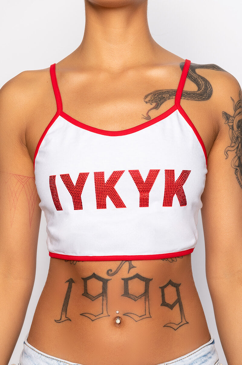 YOU KNOW YOU KNOW EMBELLISHED CROP TOP