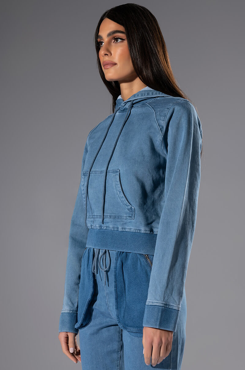 YOU OUGHTA KNOW DENIM HOODIE