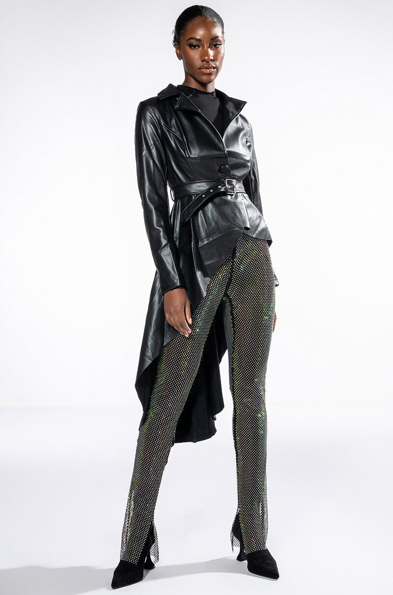 ZENDAYA PLEATHER HI LO TRENCH JACKET