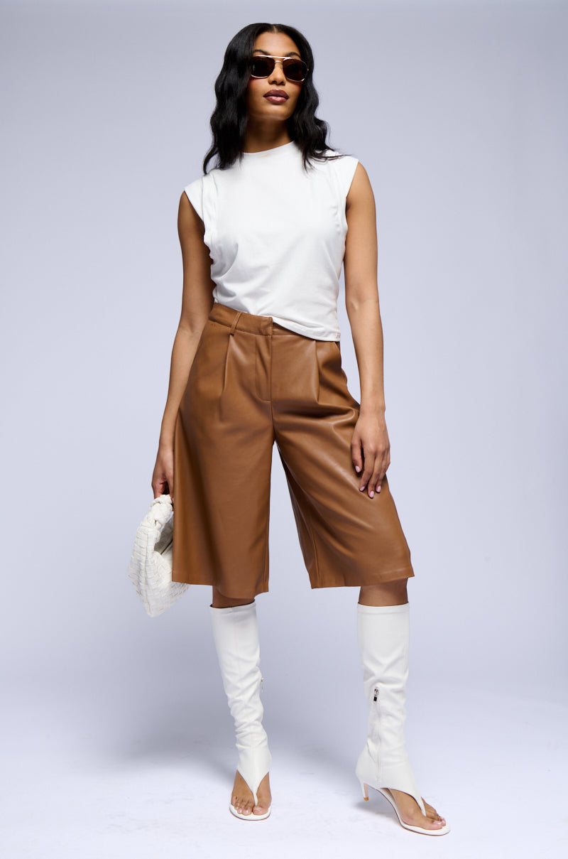 ZOE LONG LENGTH FAUX LEATHER SHORT